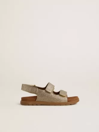 Sandali Noa Junior in micro-glitter e pelle platino