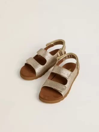 Sandali Noa Junior in micro-glitter e pelle platino