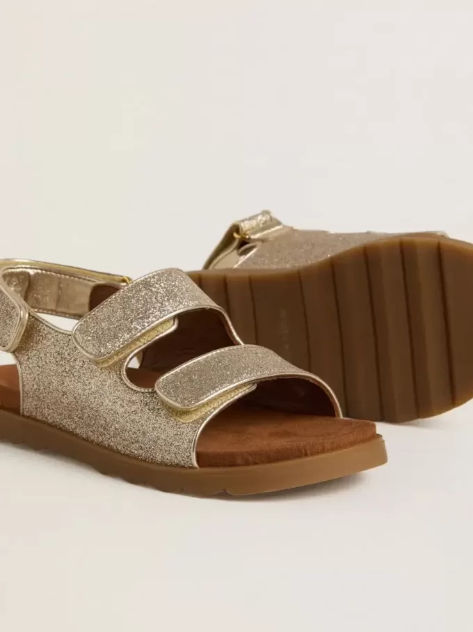 Sandali Noa Junior in micro-glitter e pelle platino