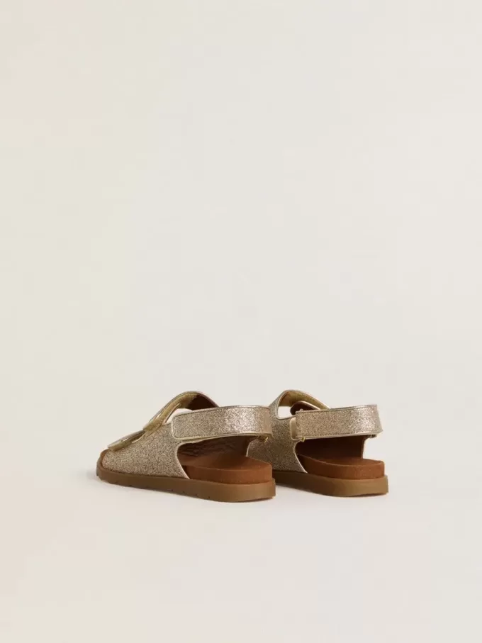 Sandali Noa Junior in micro-glitter e pelle platino