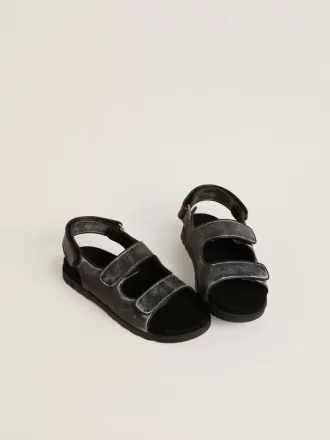 Sandali Noa Junior in pelle nera invecchiata