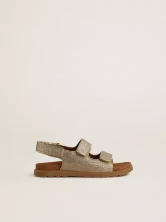 Sandali Noa Young in pelle micro-glitter e platino