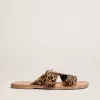 Sandali piatti da donna Margaret in pelle di pony con stampa leopardata Sandali piatti da donna Margaret in pelle di pony con stampa leopardata