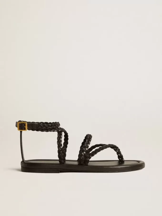 Sandali piatti da donna Penelope in pelle nera Sandali piatti da donna Penelope in pelle nera
