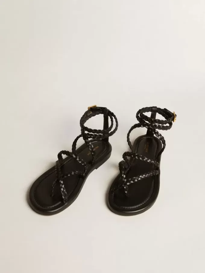 Sandali piatti da donna Penelope in pelle nera Sandali piatti da donna Penelope in pelle nera