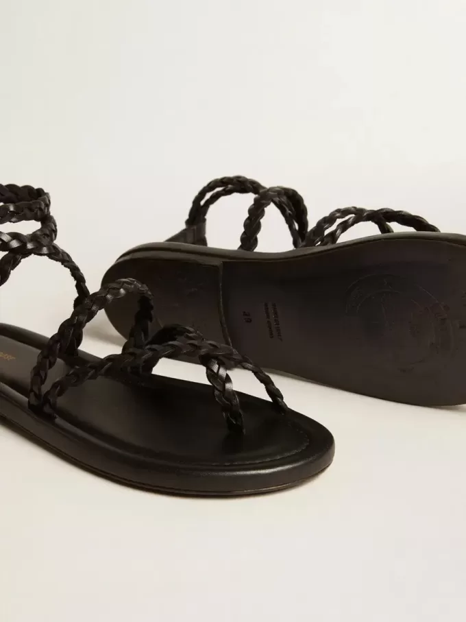 Sandali piatti da donna Penelope in pelle nera Sandali piatti da donna Penelope in pelle nera