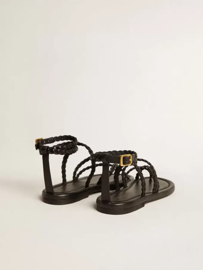Sandali piatti da donna Penelope in pelle nera Sandali piatti da donna Penelope in pelle nera