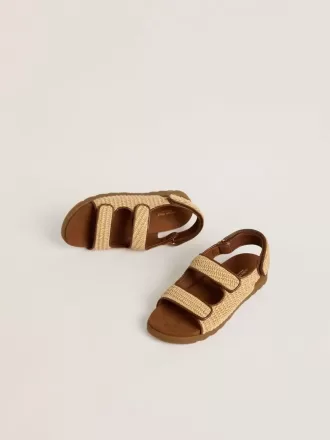Sandali Young Noa in rafia beige e pelle marrone