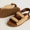 Sandali Young Noa in rafia beige e pelle marrone