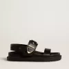 Sandalo Lucy da donna in pelle nera lucida con fibbia in metallo dorato
