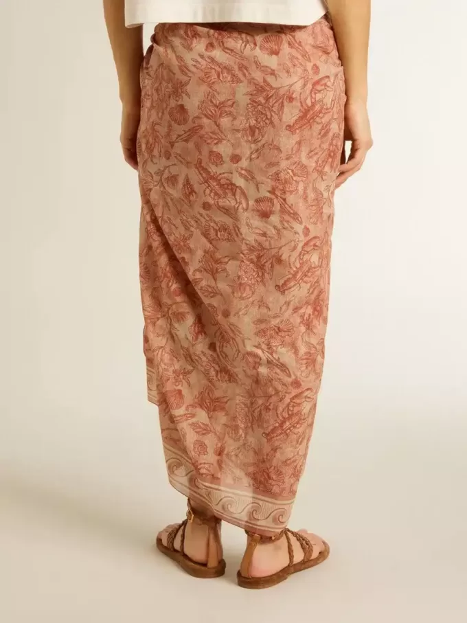 Sarong in voile di cotone con stampa all-over in bianco e rosso mattone Sarong in voile di cotone con stampa all-over in bianco e rosso mattone