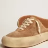 Scarpe da donna Space-Star Sabot in pelle scamosciata color tabacco con fodera in shearling Scarpe da donna Space-Star Sabot in pelle scamosciata color tabacco con fodera in shearling