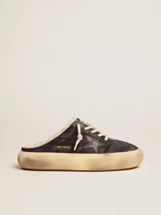 Scarpe da uomo Space-Star Sabot in nylon trapuntato nero con fodera in shearling