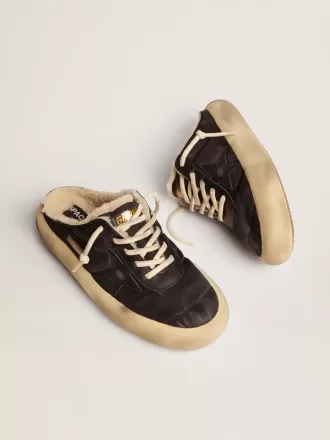 Scarpe da uomo Space-Star Sabot in nylon trapuntato nero con fodera in shearling