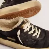 Scarpe Space-Star da uomo in nylon nero trapuntato con fodera in shearling