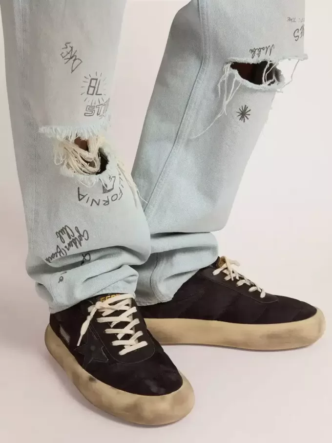 Scarpe Space-Star da uomo in nylon nero trapuntato con fodera in shearling
