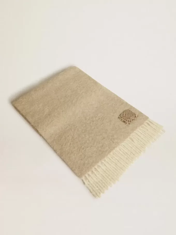 Sciarpa CNY in lana alpaca beige con frange
