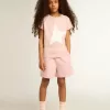 Shorts da bambina rosa con stella bianca Shorts da bambina rosa con stella bianca