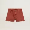 Shorts da donna in denim rosso mattone con ricamo Golden Mediterraneo
