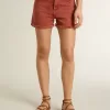 Shorts da donna in denim rosso mattone con ricamo Golden Mediterraneo