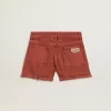 Shorts da donna in denim rosso mattone con ricamo Golden Mediterraneo