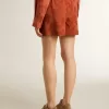 Shorts da donna in jacquard rosso mattone con motivo floreale marino