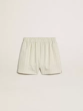 Shorts da donna in misto lana a righe bianche e grigie