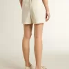 Shorts da donna in misto lana a righe bianche e grigie