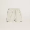 Shorts da donna in misto lana a righe bianche e grigie