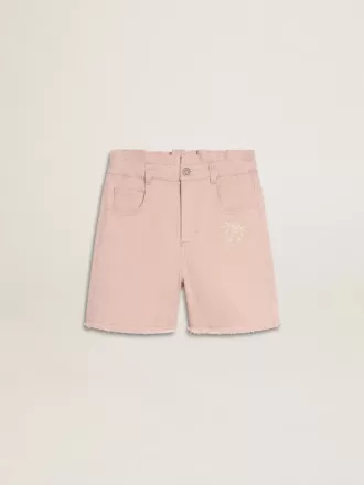 Shorts rosa in cotone con ricami per bambina Shorts rosa in cotone con ricami per bambina