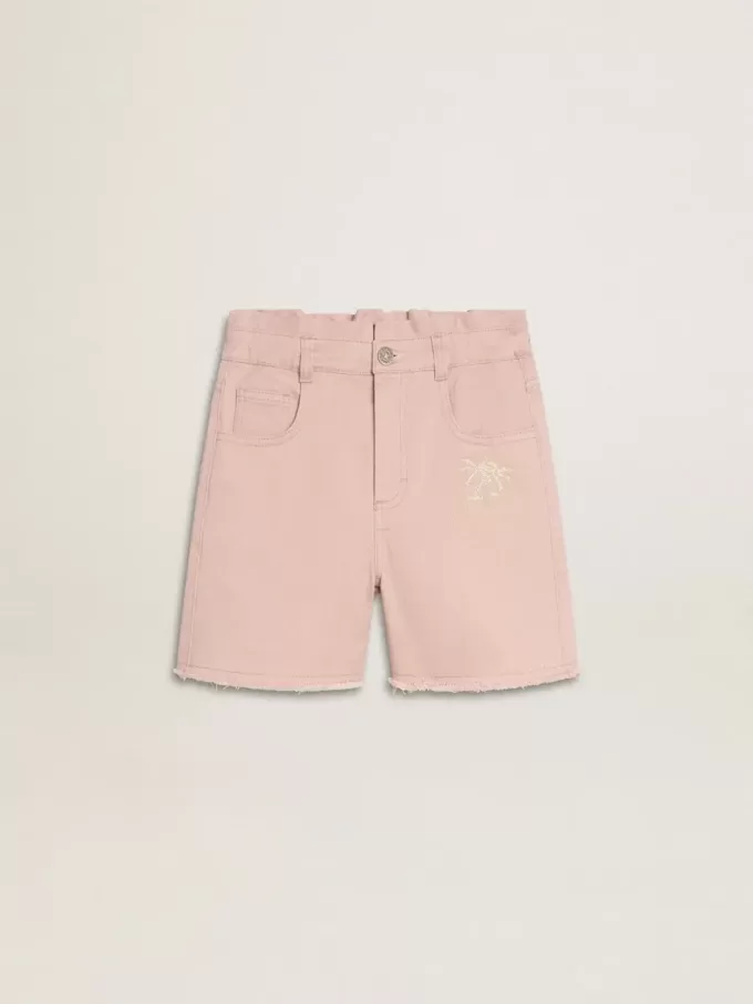 Shorts rosa in cotone con ricami per bambina Shorts rosa in cotone con ricami per bambina