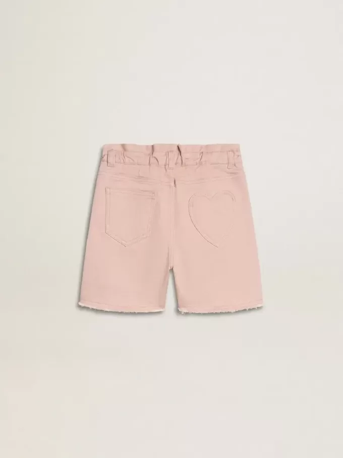 Shorts rosa in cotone con ricami per bambina Shorts rosa in cotone con ricami per bambina