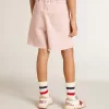 Shorts rosa in cotone con ricami per bambina Shorts rosa in cotone con ricami per bambina