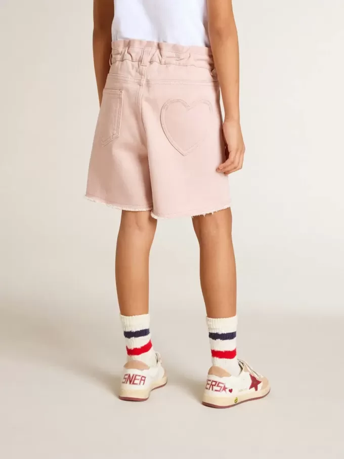 Shorts rosa in cotone con ricami per bambina Shorts rosa in cotone con ricami per bambina