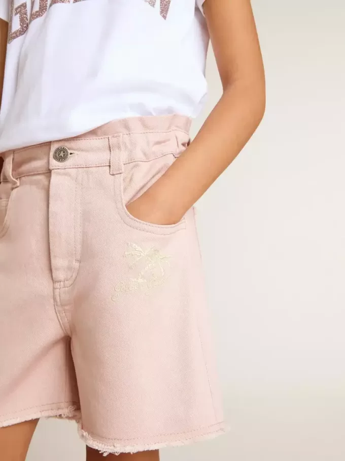 Shorts rosa in cotone con ricami per bambina Shorts rosa in cotone con ricami per bambina