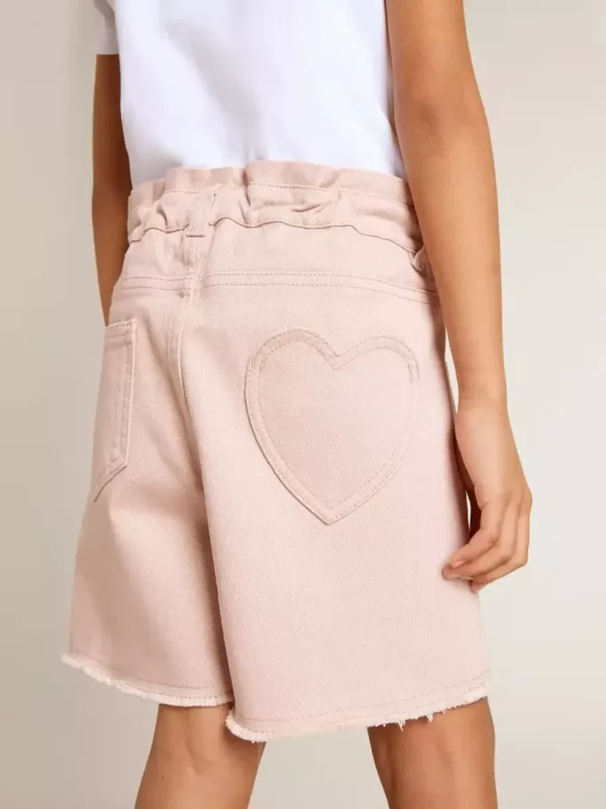 Shorts rosa in cotone con ricami per bambina Shorts rosa in cotone con ricami per bambina