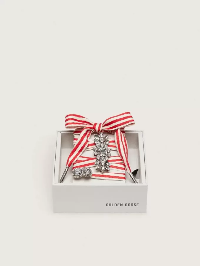 Skin Lacci a righe rosse e beige “Playful” con due charm applicati