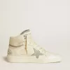 Sky-Star da donna in pelle con stella in pelle azzurra e linguetta bianca sul tallone