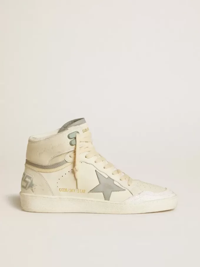Sky-Star da donna in pelle con stella in pelle azzurra e linguetta bianca sul tallone