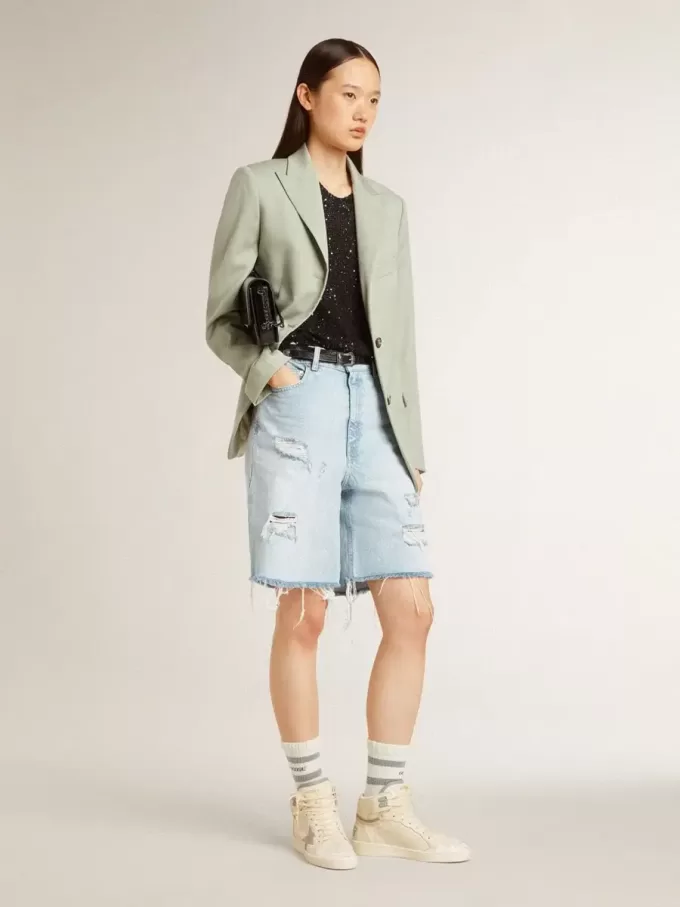 Sky-Star da donna in pelle con stella in pelle azzurra e linguetta bianca sul tallone