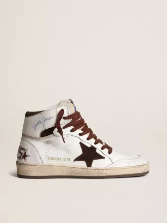 Sky-Star da donna in pelle nappa bianca con stella in camoscio color cioccolato