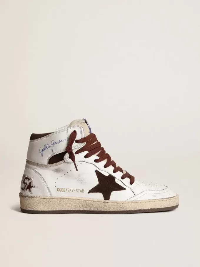 Sky-Star da donna in pelle nappa bianca con stella in camoscio color cioccolato Sky-Star da donna in pelle nappa bianca con stella in camoscio color cioccolato