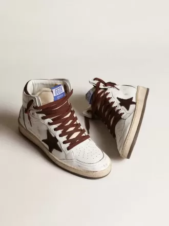 Sky-Star da donna in pelle nappa bianca con stella in camoscio color cioccolato