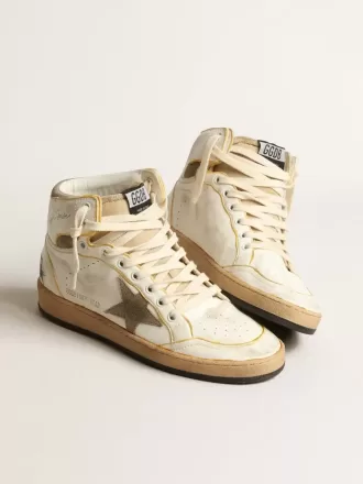 Sky-Star da donna in pelle nappa bianca con stella in camoscio grigio tortora