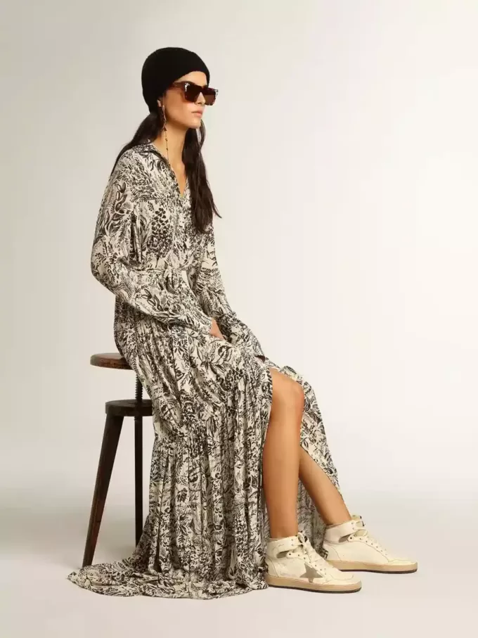 Sky-Star da donna in pelle nappa bianca con stella in camoscio grigio tortora