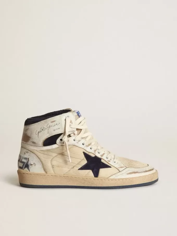Sky-Star da uomo in nylon color crema e pelle con stella in pelle scamosciata blu Sky-Star da uomo in nylon color crema e pelle con stella in pelle scamosciata blu