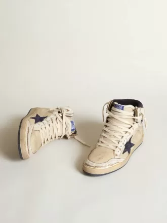 Sky-Star da uomo in nylon color crema e pelle con stella in pelle scamosciata blu