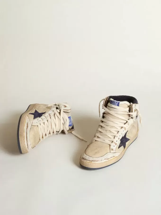 Sky-Star da uomo in nylon color crema e pelle con stella in pelle scamosciata blu Sky-Star da uomo in nylon color crema e pelle con stella in pelle scamosciata blu