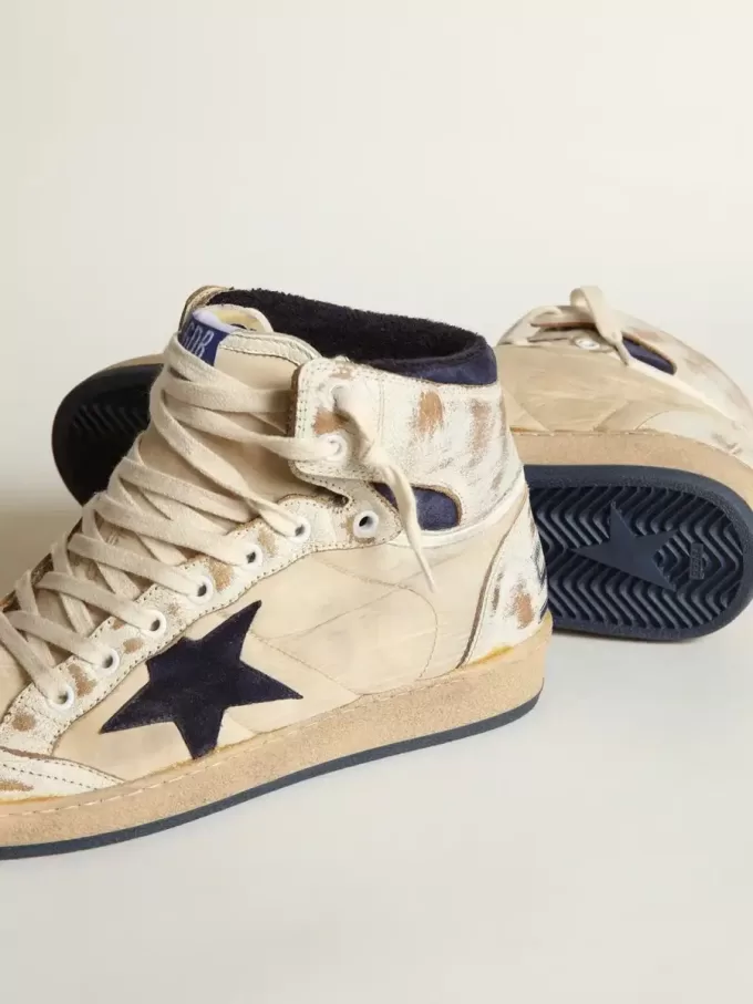 Sky-Star da uomo in nylon color crema e pelle con stella in pelle scamosciata blu Sky-Star da uomo in nylon color crema e pelle con stella in pelle scamosciata blu