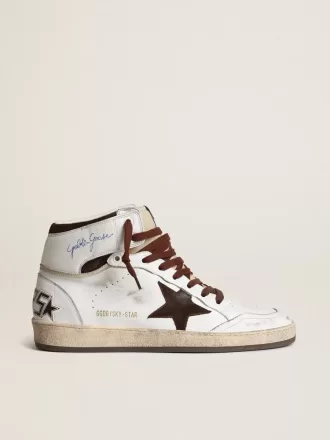 Sky-Star da uomo in pelle nappa bianca con stella in pelle scamosciata color cioccolato